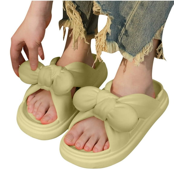 Xfvqtps Slides for Women Flat Cross Straps Bow Thick Sole Non Slip Comfortable Beach Summer PVC Sandals Green