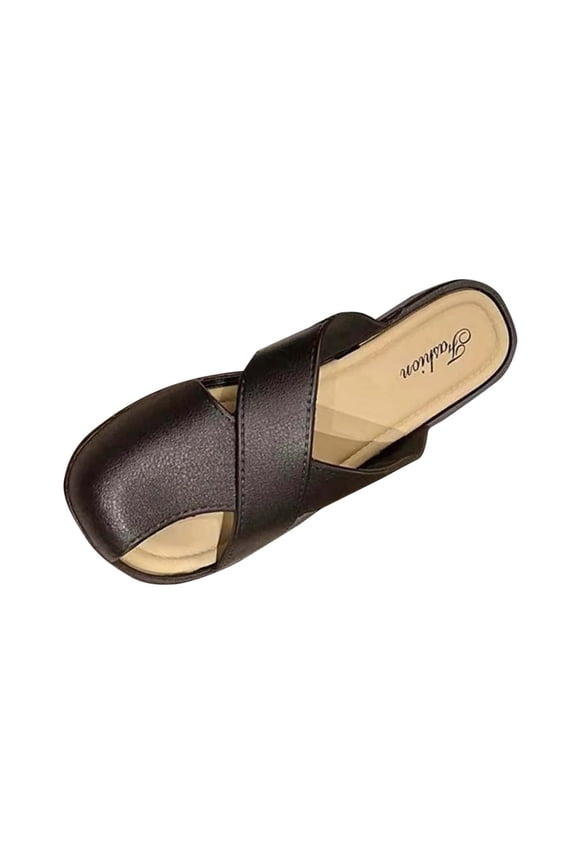Slides for Women Flat Cross Straps Close Toe Soft Sole Non Slip Comfortable Beach Summer PVC Sandals Black