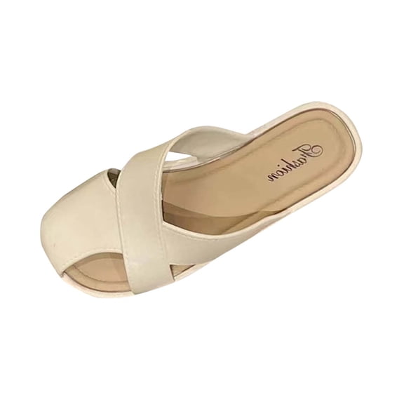 Xfvqtps Slides for Women Flat Cross Straps Close Toe Soft Sole Non Slip Comfortable Beach Summer PVC Sandals Khaki