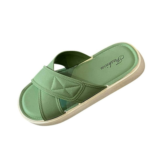 Xfvqtps Slides for Women Flat Cross Straps Soft Sole Non Slip Comfortable Beach Summer Sandals Green