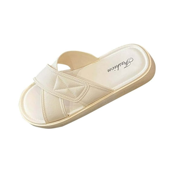 Xfvqtps Slides for Women Flat Cross Straps Soft Sole Non Slip Comfortable Beach Summer Sandals White