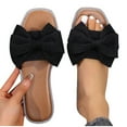 thumbnail image 1 of Xfvqtps Slides for Women Flat Sole Bow Rhinestone Edge Open Square Toe Non Slip Beach Summer Slippers Black, 1 of 8