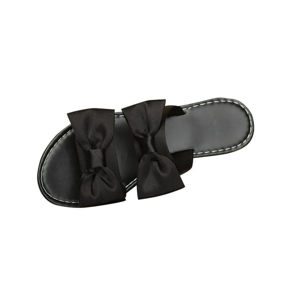 Xfvqtps Slides for Women Flat Sole Double Straps Bow Decor Open Toe Beach Summer Slippers Black