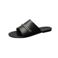 thumbnail image 1 of Xfvqtps Slides for Women Flat Sole Open Toe Metal Chain Decor Non Slip Summer Leather Sandals Black, 1 of 9