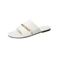 thumbnail image 1 of Xfvqtps Slides for Women Flat Sole Open Toe Metal Chain Decor Non Slip Summer Leather Sandals White, 1 of 9