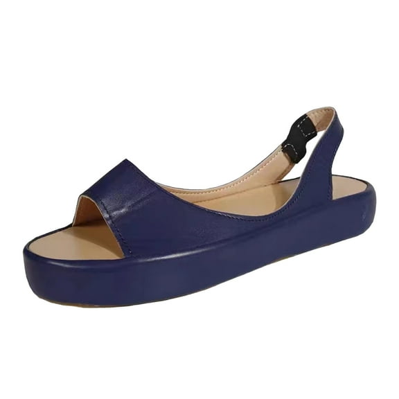 Xfvqtps Slingback Flats for Women Open Toe Slip on Elastic Strap Side Cutout Leather Soft Sole Comfortable Breathable Casual Dressy Summer Sandals Blue