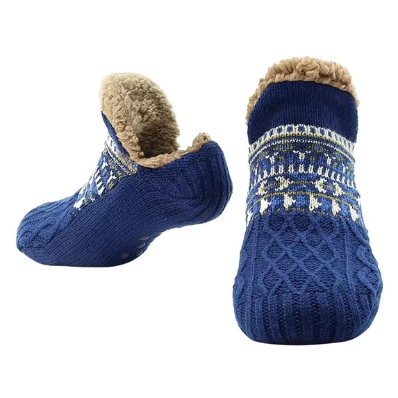 Xfvqtps Slipper Socks for Women with Grippers Knitted Low Warm Cozy Fuzzy Socks Non Slip Socks Fluffy Thermal Winter Socks Blue