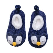 Xfvqtps Slipper Socks with Grips for Kids Toddler Cute Cartoon Animal Design Furry Non Slip Warm Indoor Floor Socks for 0-5 Years Navy