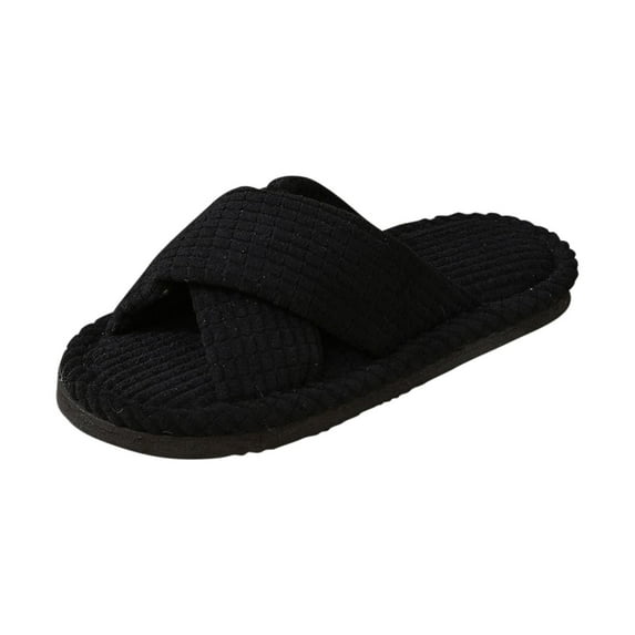 Xfvqtps Slippers for Women House Bedroom Corduroy Cross Straps Open Toe Slide Comfy Indoor Slipper for Fall Winte Black