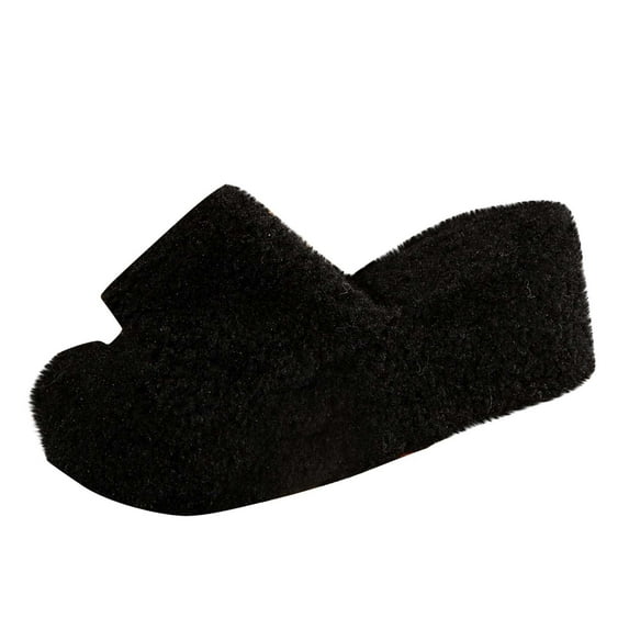 Xfvqtps Wedge Sandals for Women Fuzzy Open Toe Thick Sole Solid Color Casual Slide Sandals Black