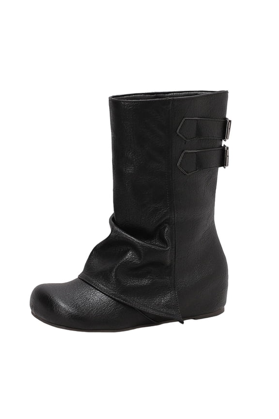 Slouchy Casual Boots for Women Winter Fashion Flat Heel Ankle Booties Lace up Faux Leather Comfort Walking Shoes Outdoor Black