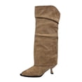 thumbnail image 1 of Xfvqtps Slouchy Knee High Boots for Women Fold over Low Kitten Heel Pointed Toe Buckle Strap Suede Tall Boots, 1 of 9