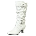 thumbnail image 1 of Xfvqtps Slouchy Mid Calf Boots for Women Side Zipper Buckle Strap Chunky Low Heel Almond Toe Faux Leather Tall Boots, 1 of 7