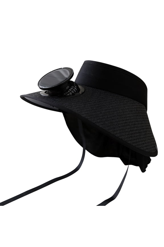 Solar Fan Hat Visor Straw Beach Hat for Mens and Womens with Fan Wide Brim Neck Protect Summer UV Protection Visor Solar Powered for Beach Travel Camping Sports