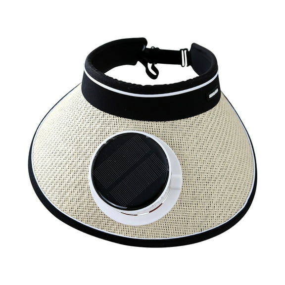 Xfvqtps Solar Fan Hat Visor Straw Beach Hat for Women with Fan Wide Brim Summer UV Protection Visor Solar Powered for Beach Travel Camping Sports