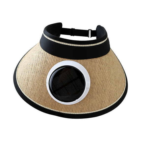 Xfvqtps Solar Fan Hat Visor Straw Beach Hat for Women with Fan Wide Brim Summer UV Protection Visor Solar Powered for Beach Travel Camping Sports