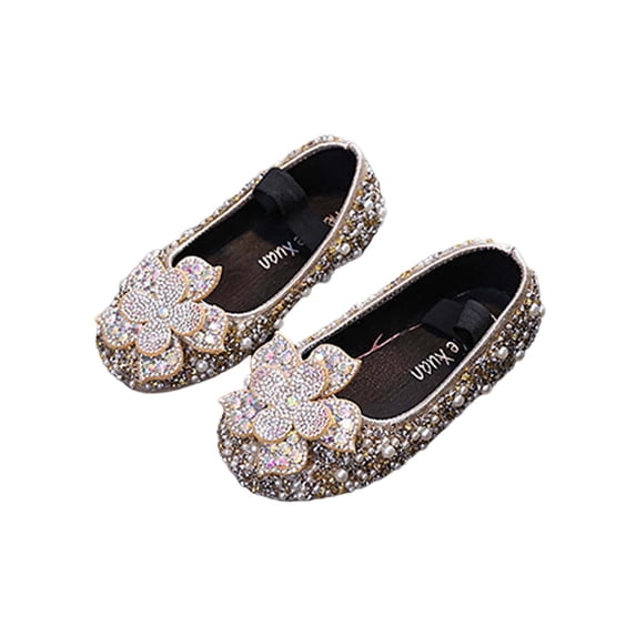 Xfvqtps Sparkle Princess Mary Jane Ballet for Girls Elastic Strap Close Toe Pearl Flower Sequin Rhinestone Spring Summer Dressy Casual Shoes
