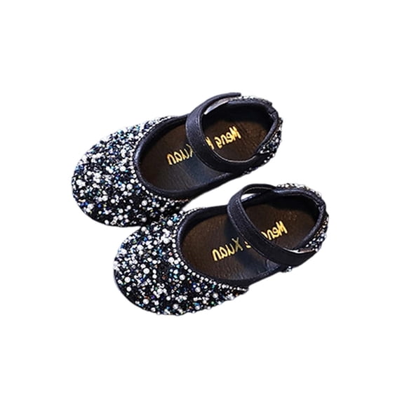 Xfvqtps Sparkle Princess Mary Jane Ballet for Girls Hook and Loop Strap Close Toe Pearl Rhinestone Spring Summer Dressy Casual Shoes
