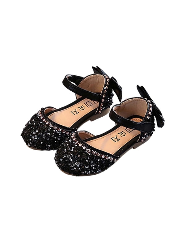Sparkle Princess Mary Jane Ballet for Girls Hook and Loop Strap Close Toe Rhinestone Crystal Bow Spring Summer Dressy Casual Shoes