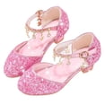 thumbnail image 1 of Xfvqtps Sparkle Princess Sandals for Girls Buckle Strap Low Heel Close Toe Rhinestone Tassel Spring Summer Dressy Casual Shoes, 1 of 6