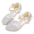 thumbnail image 1 of Xfvqtps Sparkle Princess Sandals for Girls Buckle Strap Low Heel Close Toe Rhinestone Tassel Spring Summer Dressy Casual Shoes, 1 of 7