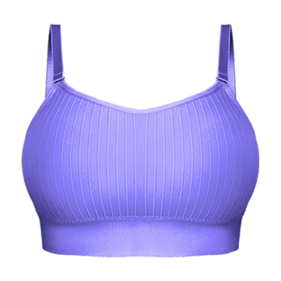 Xfvqtps Sports Bra for Women Adjustable Spaghetti Strap Padded Backless Ribbed Knit Elastic Yoga Bras Purple