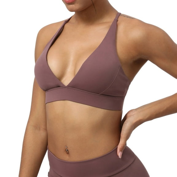 Xfvqtps Sports Bra for Women Cross Back Spaghetti Strap Deep V Neck Backless Elastic Breathable Yoga Athletic Exercise Bras Purple