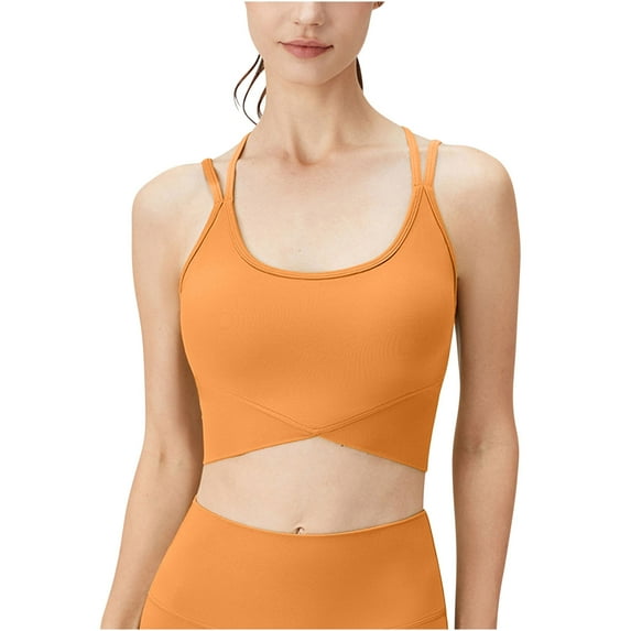 Xfvqtps Sports Bra for Women Cross Back Spaghetti Strap Elastic Seamless Padded High Impact Yoga Athletic Exercise Bras Orange