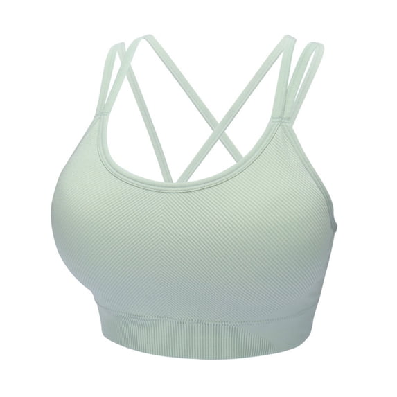 Xfvqtps Sports Bra for Women Cross Back Spaghetti Strap No Underwire Elastic Padded Rib Yoga Athletic Exercise Bras Green