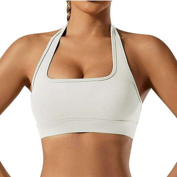Xfvqtps Sports Bra for Women Halter Standard Strap Padded Backless Breathable Yoga Athletic Exercise Bras White