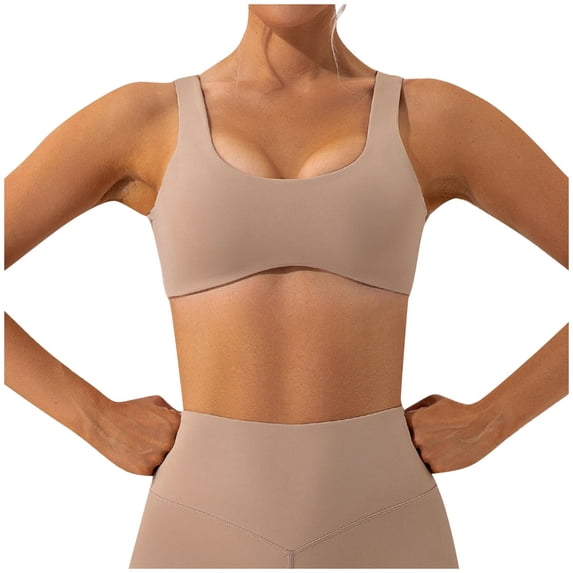 Xfvqtps Sports Bra for Women Medium Support Standard Strap Elastic Seamless Padded High Impact Yoga Athletic Exercise Bras Khaki