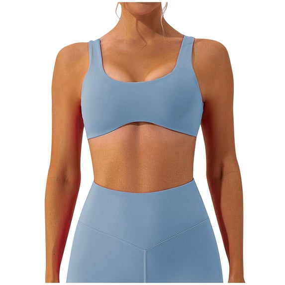 Xfvqtps Sports Bra for Women Medium Support Standard Strap Elastic Seamless Padded High Impact Yoga Athletic Exercise Bras Sky Blue