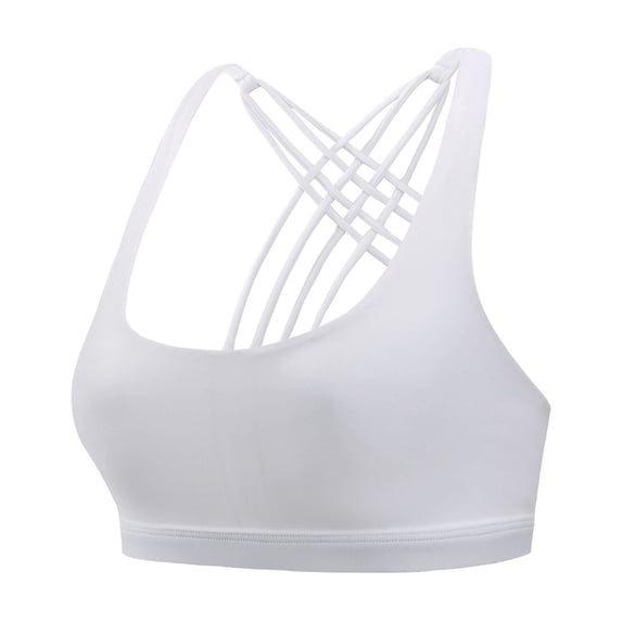 Xfvqtps Sports Bra for Women Multiple Spaghetti Strap Cross Back Padded Wireless Elastic Yoga Bras White
