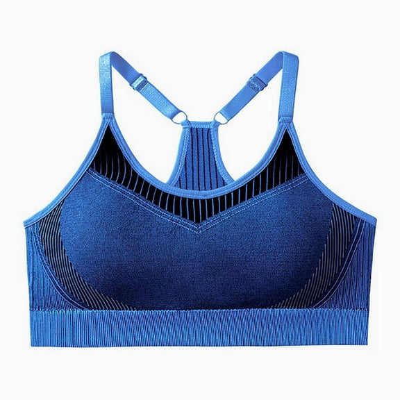 Xfvqtps Sports Bra for Women Racerback Adjustable Spaghetti Strap Elastic Padded High Impact Yoga Athletic Exercise Bras Blue