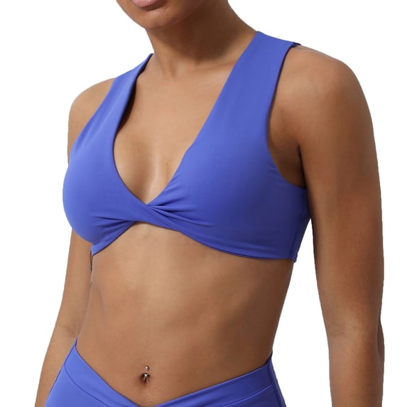 Xfvqtps Sports Bra for Women Racerback Deep V Neck Standard Strap Padded Elastic Breathable Yoga Athletic Exercise Bras Blue
