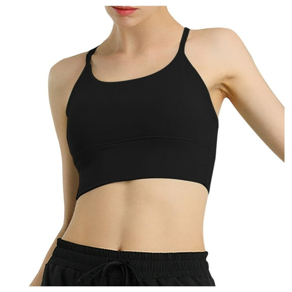 Xfvqtps Sports Bra for Women Racerback Spaghetti Strap Solid Color Elastic Yoga Workout Crop Tank Top Black