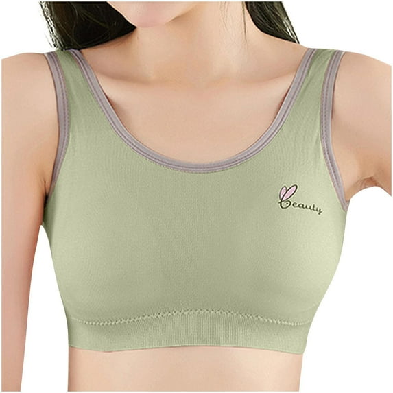 Xfvqtps Sports Bras for Girls Lightly Padded Cotton Soft Comfortable Breathable Fixed Cup Seamless Elastic Solid Color Training Bras for Girls 9-18 Years Green