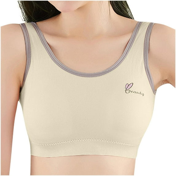 Xfvqtps Sports Bras for Girls Lightly Padded Cotton Soft Comfortable Breathable Fixed Cup Seamless Elastic Solid Color Training Bras for Girls 9-18 Years Yellow