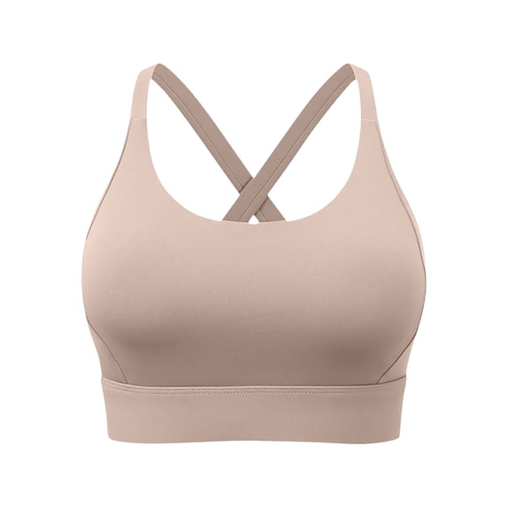 Xfvqtps Sports Bras for Women Back Buckle Cross Straps Solid Color Soft Breathable Crop Tank Tops for Yoga Gym Fitness Beige