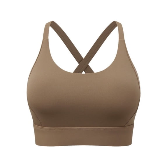 Xfvqtps Sports Bras for Women Back Buckle Cross Straps Solid Color Soft Breathable Crop Tank Tops for Yoga Gym Fitness Coffee