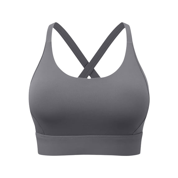Xfvqtps Sports Bras for Women Back Buckle Cross Straps Solid Color Soft Breathable Crop Tank Tops for Yoga Gym Fitness Dark Gray