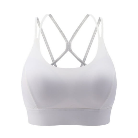 Xfvqtps Sports Bras for Women Cross Back Buckle Spaghetti Straps Solid Color Soft Breathable Crop Tank Tops for Yoga Gym Fitness White