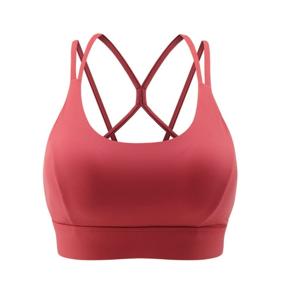 Xfvqtps Sports Bras for Women Cross Back Buckle Spaghetti Straps Solid Color Soft Breathable Crop Tank Tops for Yoga Gym Fitness Wine