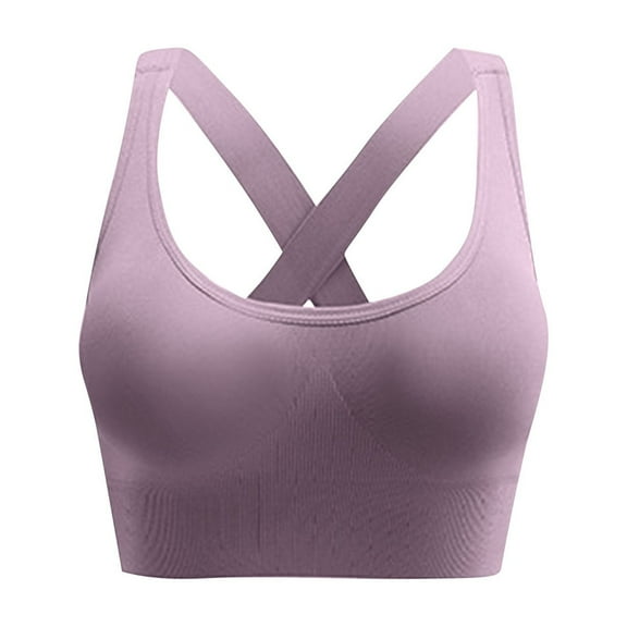Xfvqtps Sports Bras for Women Cross Back Elastic Strap Padded Elastic Breathable Crop Tank Tops for Yoga Gym Fitness Gray