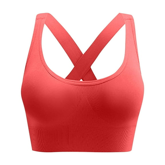 Xfvqtps Sports Bras for Women Cross Back Elastic Strap Padded Elastic Breathable Crop Tank Tops for Yoga Gym Fitness Red