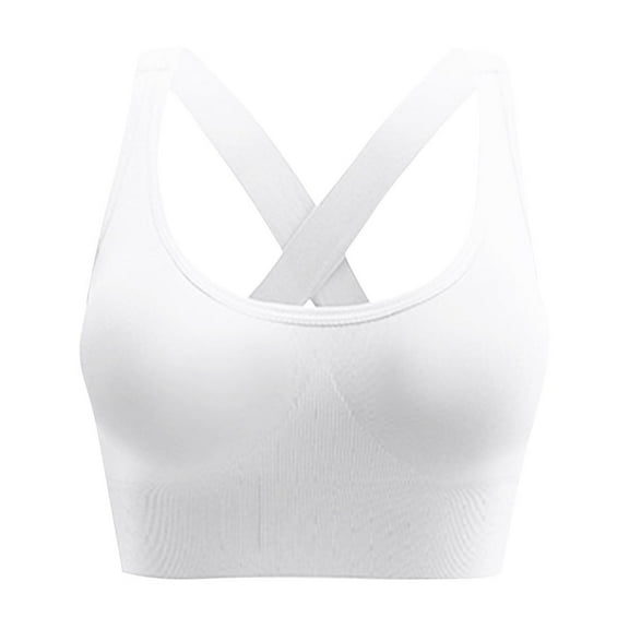 Xfvqtps Sports Bras for Women Cross Back Elastic Strap Padded Elastic Breathable Crop Tank Tops for Yoga Gym Fitness White