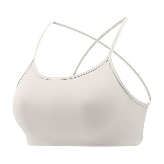 Xfvqtps Sports Bras for Women Cross Back Spaghetti Straps Backless Solid Color Breathable Yoga Bras White