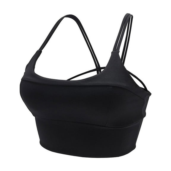 Xfvqtps Sports Bras for Women Double Spaghetti Strap Padded Elastic Crop Tank Tops for Yoga Gym Fitness Black