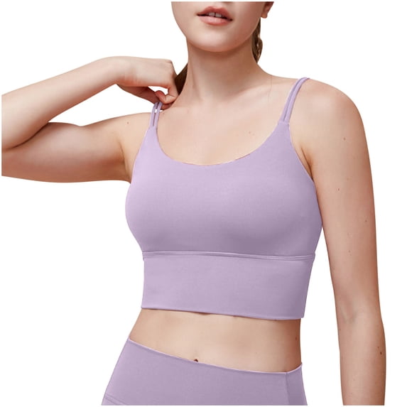 Xfvqtps Sports Bras for Women Double Spaghetti Strap Padded Elastic High Impact Crop Tank Tops for Yoga Gym Fitness Purple