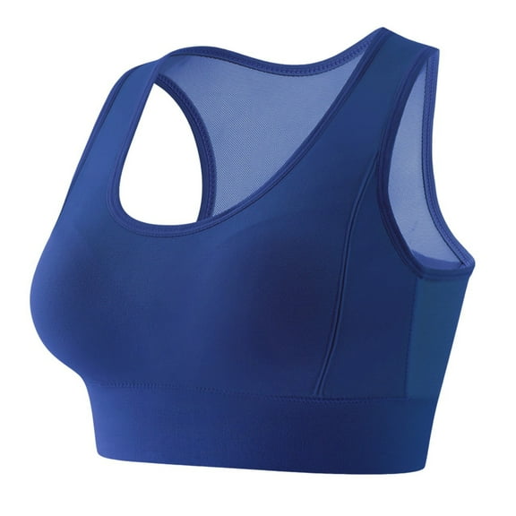 Xfvqtps Sports Bras for Women Racerback Mesh Back Breathable Elastic Pullover Shockproof Solid Color Comfortable Running Yoga Tank Tops Blue